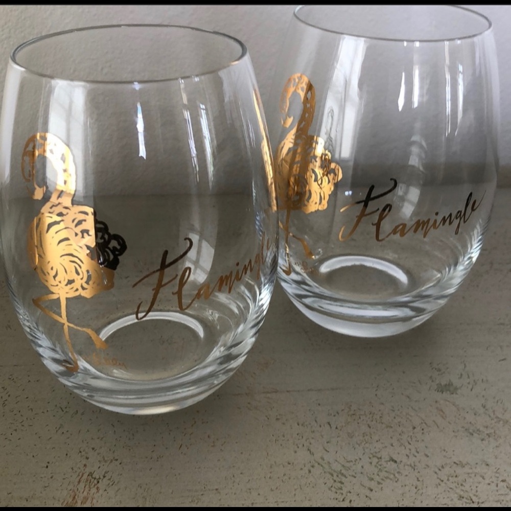 Set of 2 Lilly Pulitzer Flamingle Stemless Wine Glasses